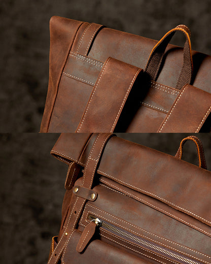 Men's Handcrafted Full-Grain Leather Travel & Laptop Backpack