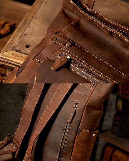 Men's Handcrafted Full-Grain Leather Travel & Laptop Backpack