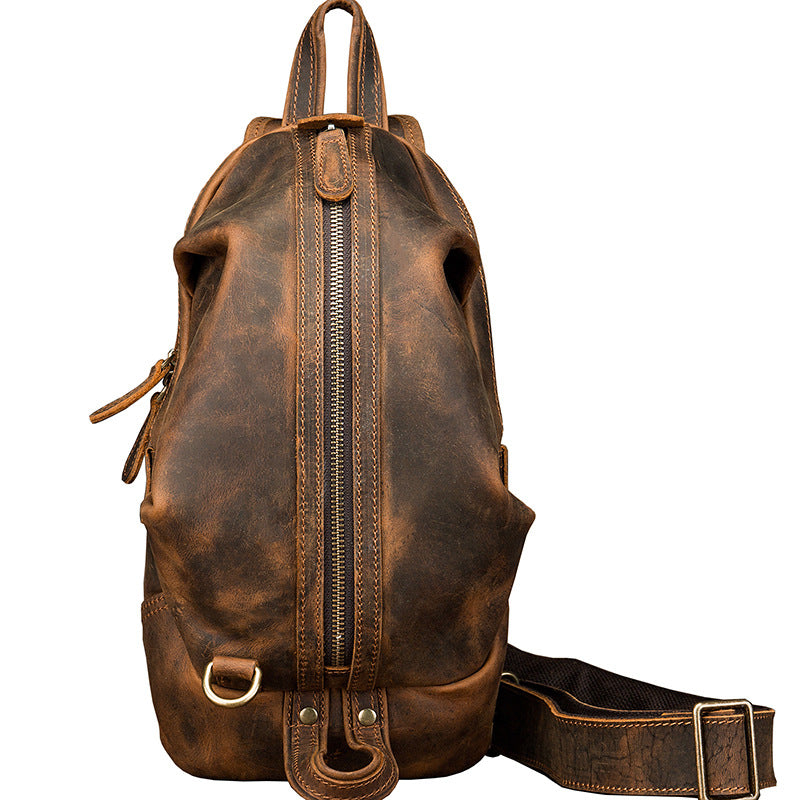 Men's Handmade Full-Grain Leather Sling Bag – Large-Capacity Chest Pack