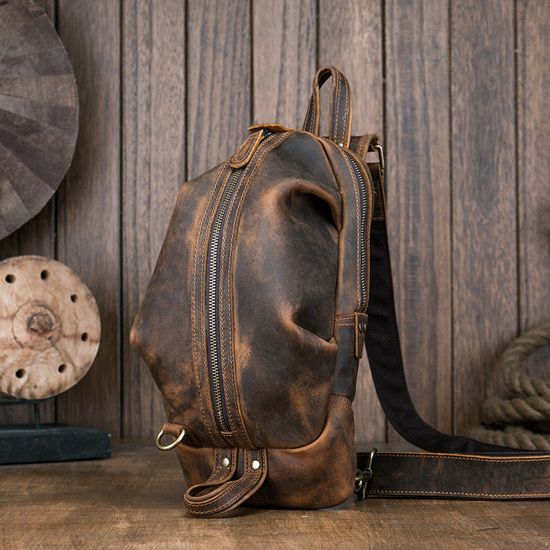 Men's Handmade Full-Grain Leather Sling Bag – Large-Capacity Chest Pack