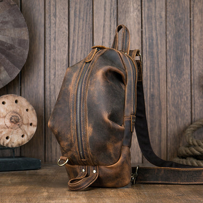 Men's Handmade Full-Grain Leather Sling Bag – Large-Capacity Chest Pack