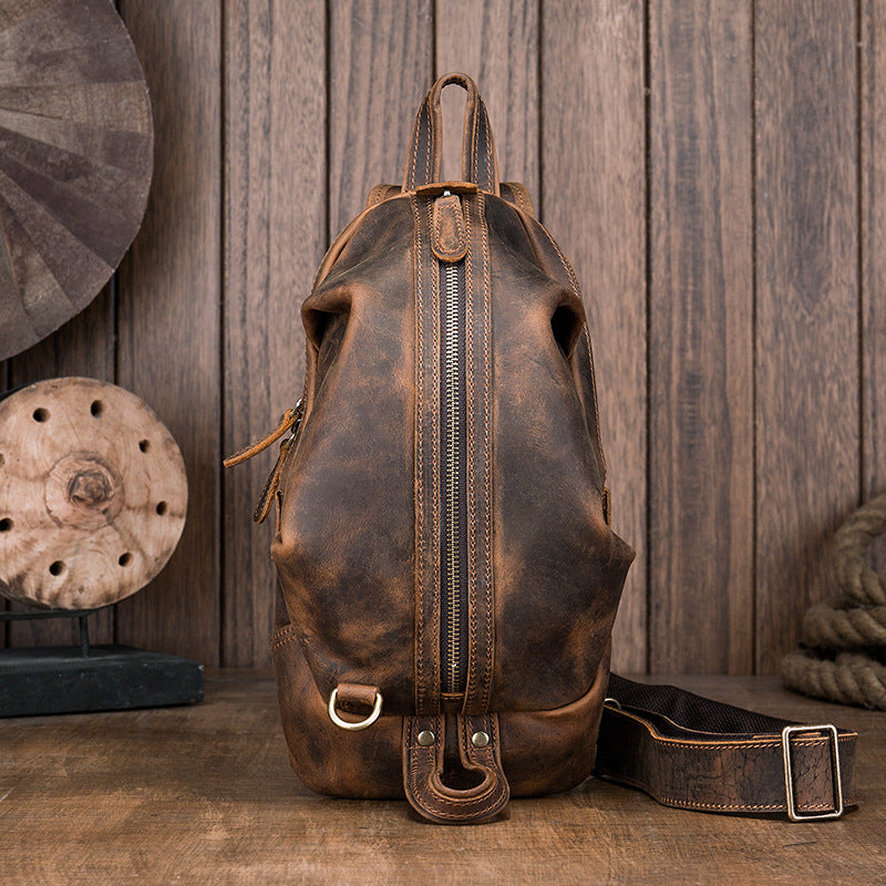 Men's Handmade Full-Grain Leather Sling Bag – Large-Capacity Chest Pack