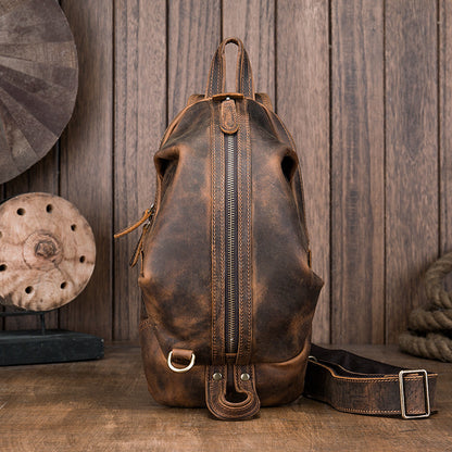Men's Handmade Full-Grain Leather Sling Bag – Large-Capacity Chest Pack
