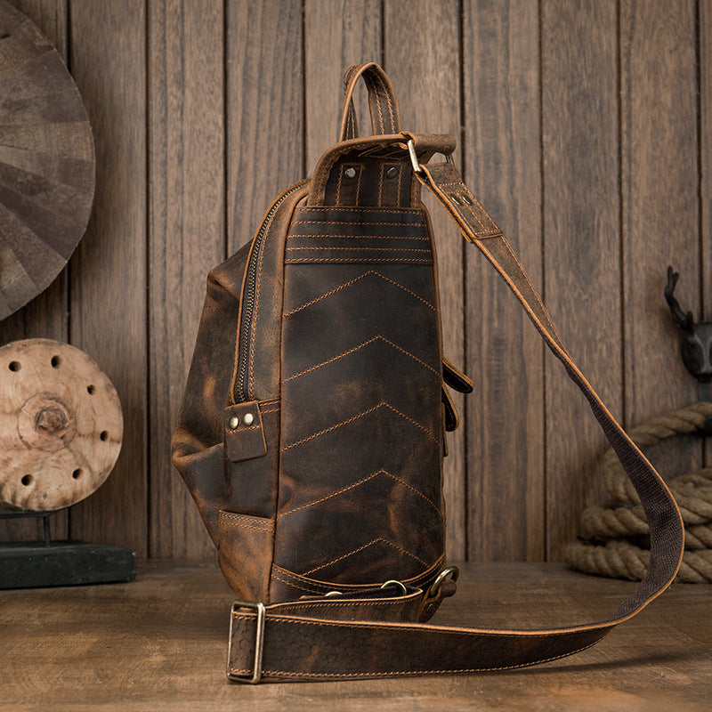 Men's Handmade Full-Grain Leather Sling Bag – Large-Capacity Chest Pack