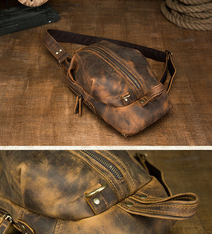 Men's Handmade Full-Grain Leather Sling Bag – Large-Capacity Chest Pack
