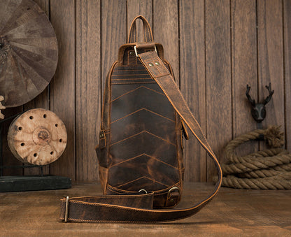 Men's Handmade Full-Grain Leather Sling Bag – Large-Capacity Chest Pack