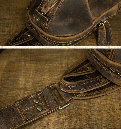 Men's Handmade Full-Grain Leather Sling Bag – Large-Capacity Chest Pack