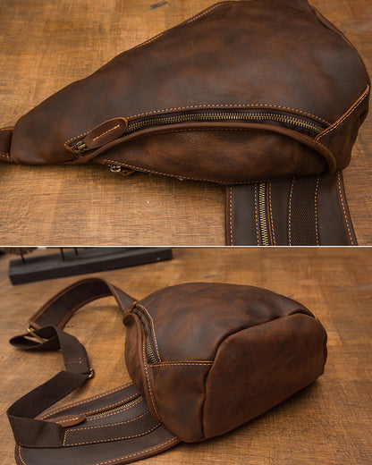 Men's Handmade Full-Grain Leather Sling Bag
