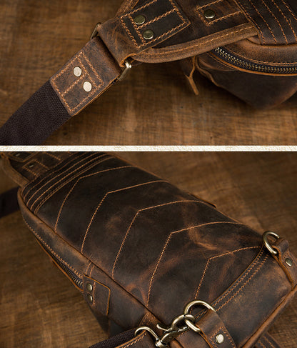 Men's Handmade Full-Grain Leather Sling Bag – Large-Capacity Chest Pack