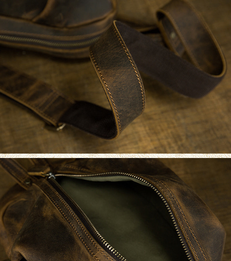 Men's Handmade Full-Grain Leather Sling Bag – Large-Capacity Chest Pack
