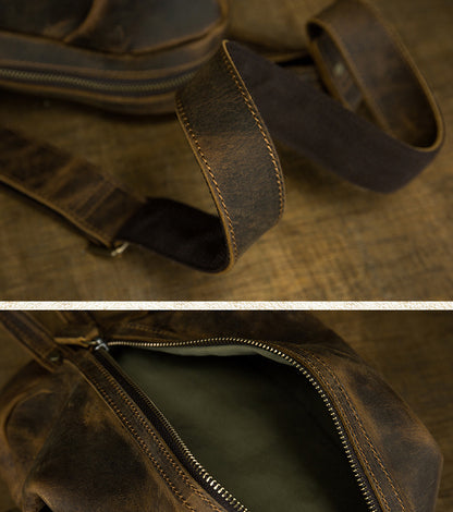 Men's Handmade Full-Grain Leather Sling Bag – Large-Capacity Chest Pack