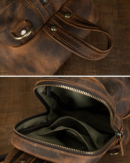Men's Handmade Full-Grain Leather Sling Bag – Large-Capacity Chest Pack