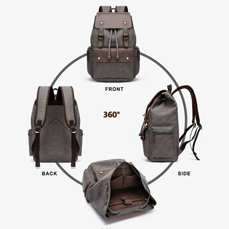 Leather Canvas Backpack 20-35L