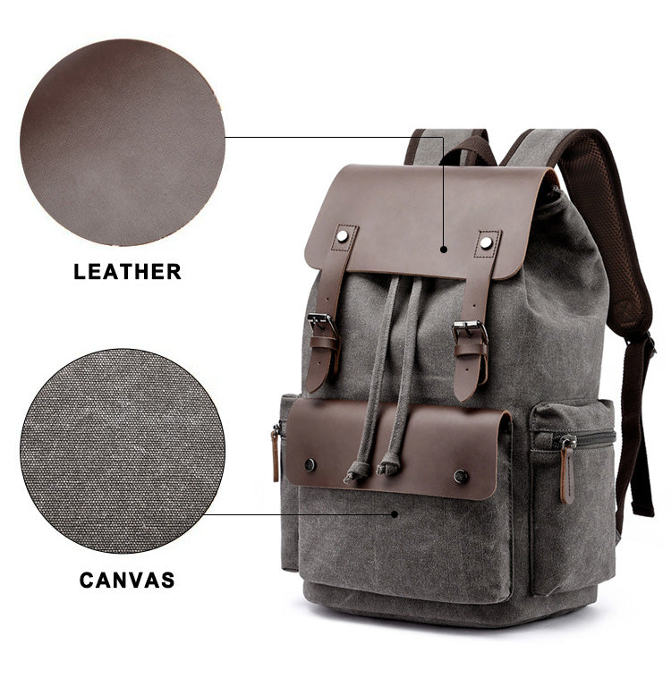 Leather Canvas Backpack 20-35L