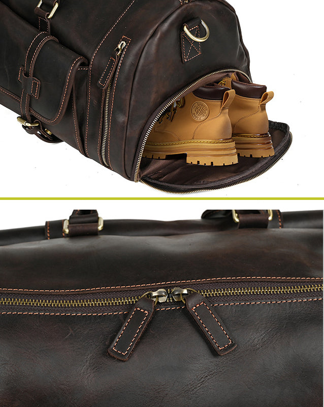 Men's Leather Duffle Bag With Shoe Compartment