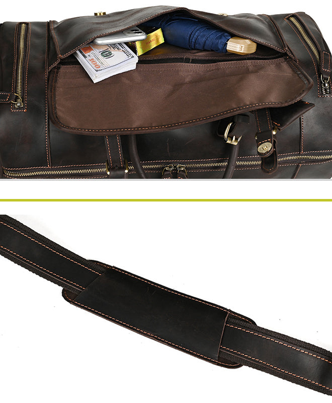 Men's Leather Duffle Bag With Shoe Compartment