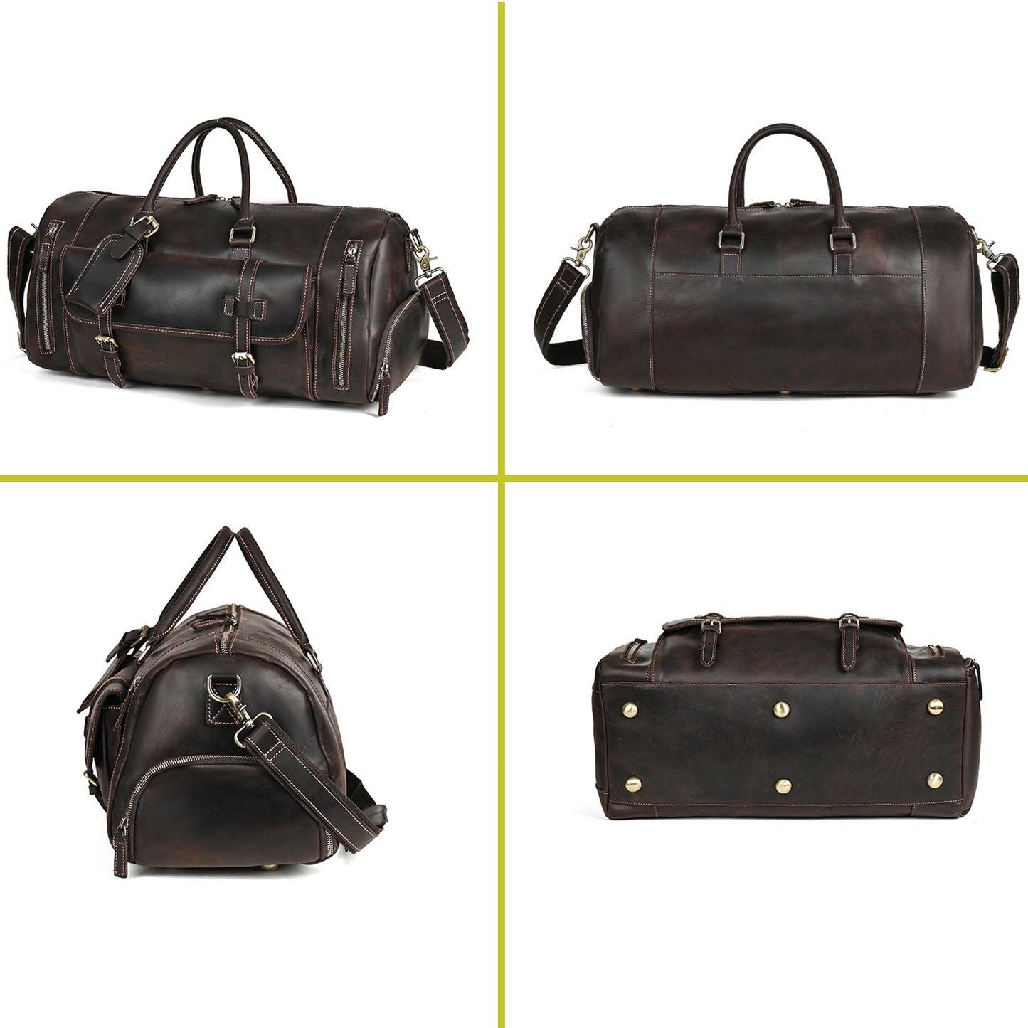 Men's Leather Duffle Bag With Shoe Compartment