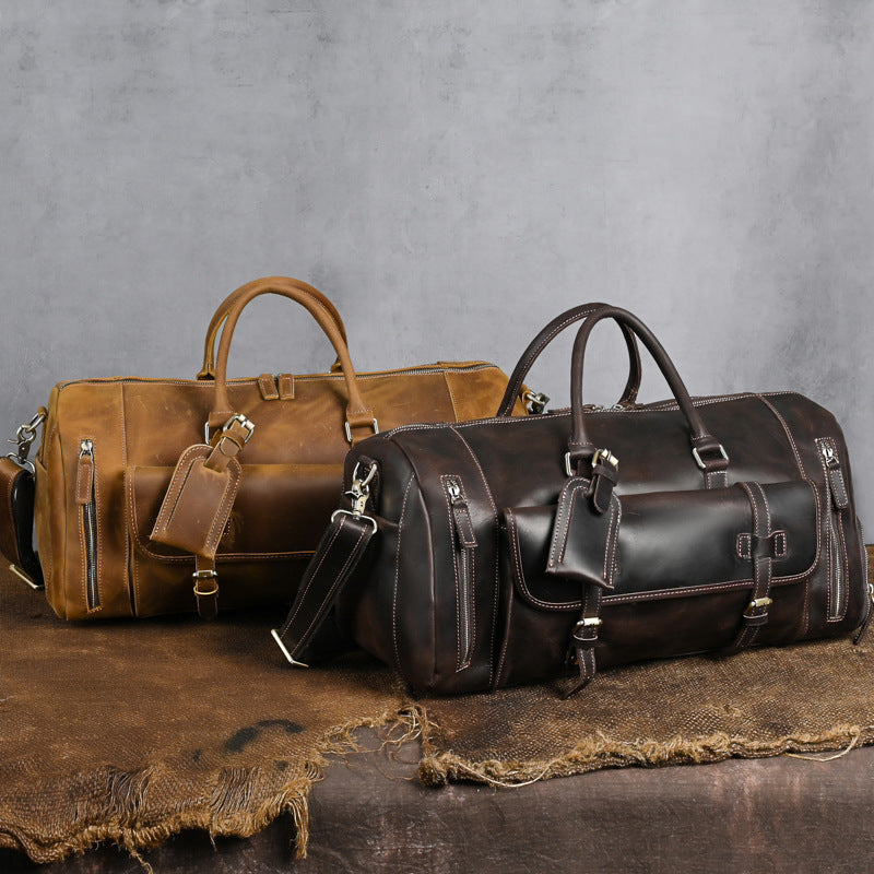 Men's Leather Duffle Bag With Shoe Compartment