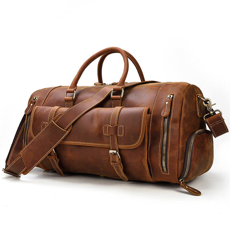 Men's Leather Duffle Bag With Shoe Compartment