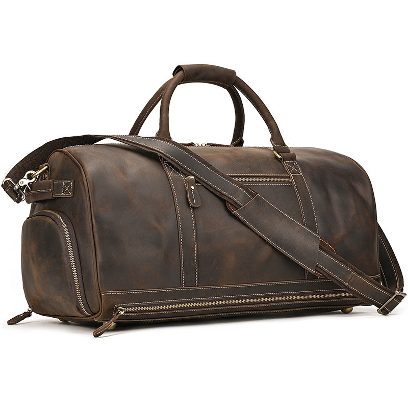 Men's Leather Duffle Bag With Shoe Compartment