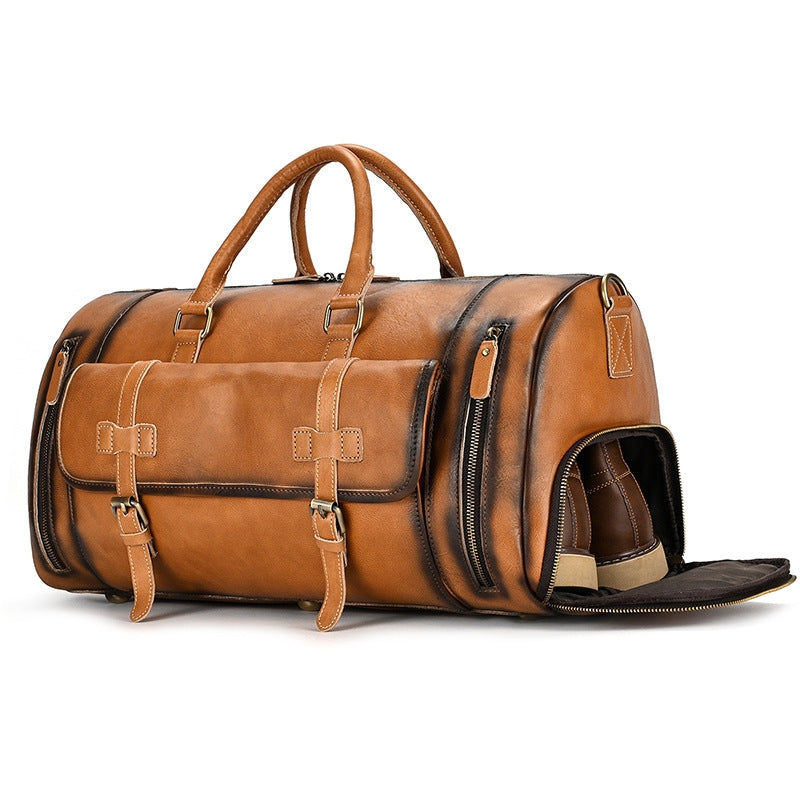 Men's Leather Duffle Bag With Shoe Compartment