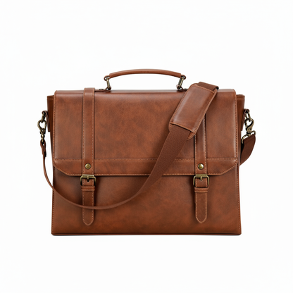 Men's Brown Leather Laptop Briefcase