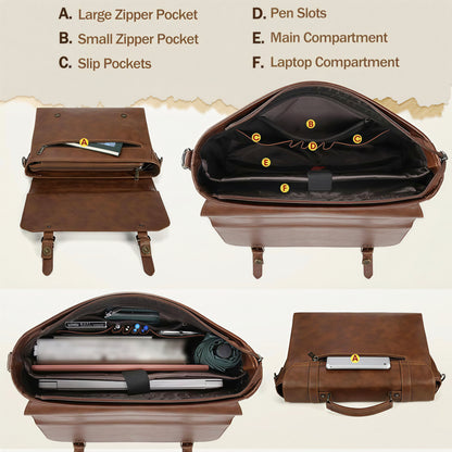 Men's Brown Leather Laptop Briefcase