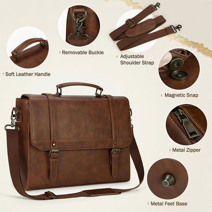 Men's Brown Leather Laptop Briefcase
