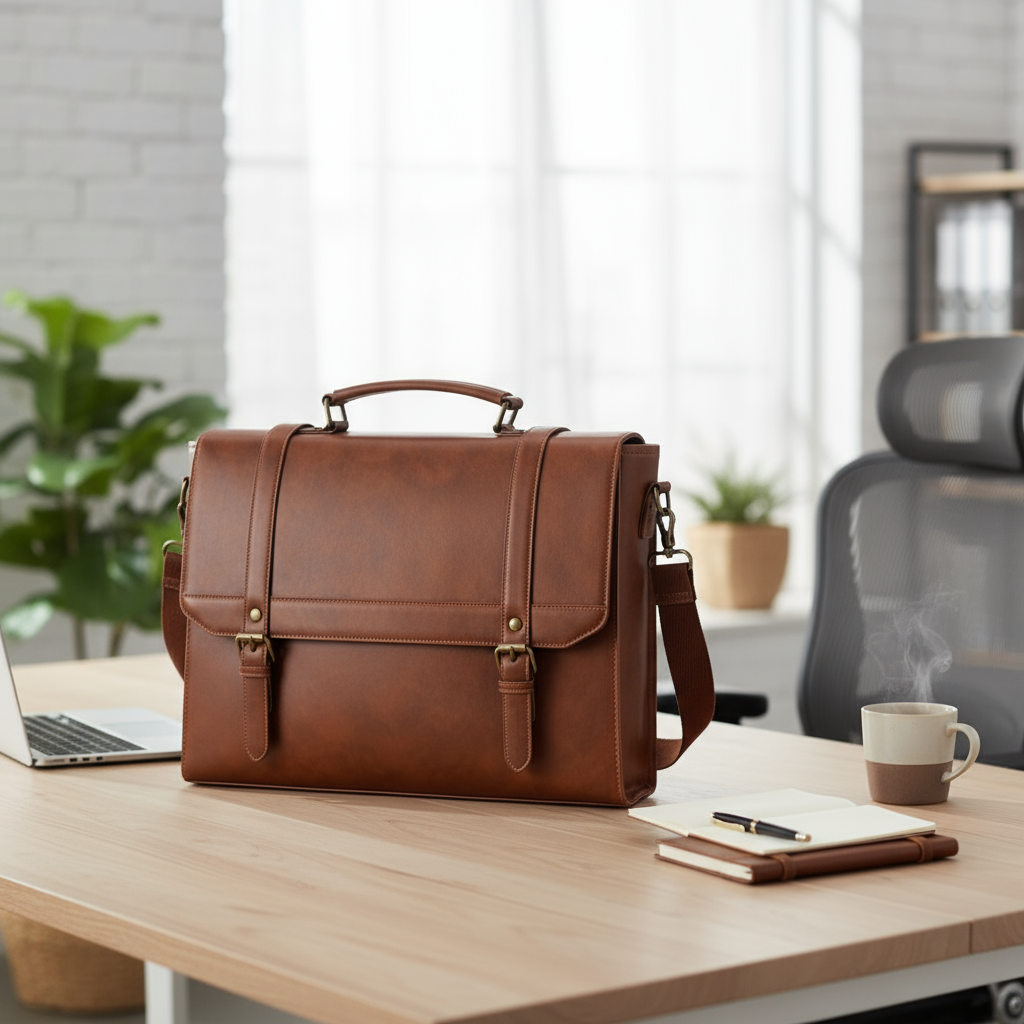 Men's Brown Leather Laptop Briefcase