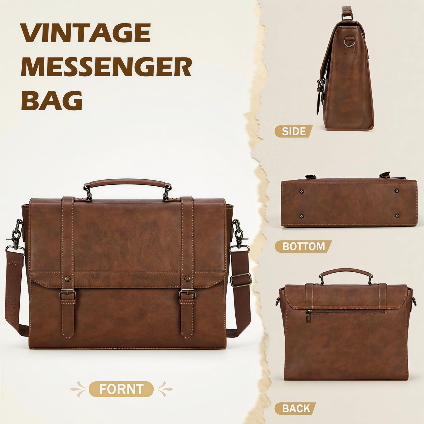 Men's Brown Leather Laptop Briefcase