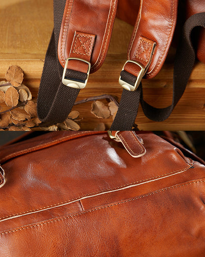 Men's Vintage Full-Grain Vegetable-Tanned Leather Backpack