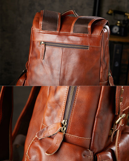Men's Vintage Full-Grain Vegetable-Tanned Leather Backpack