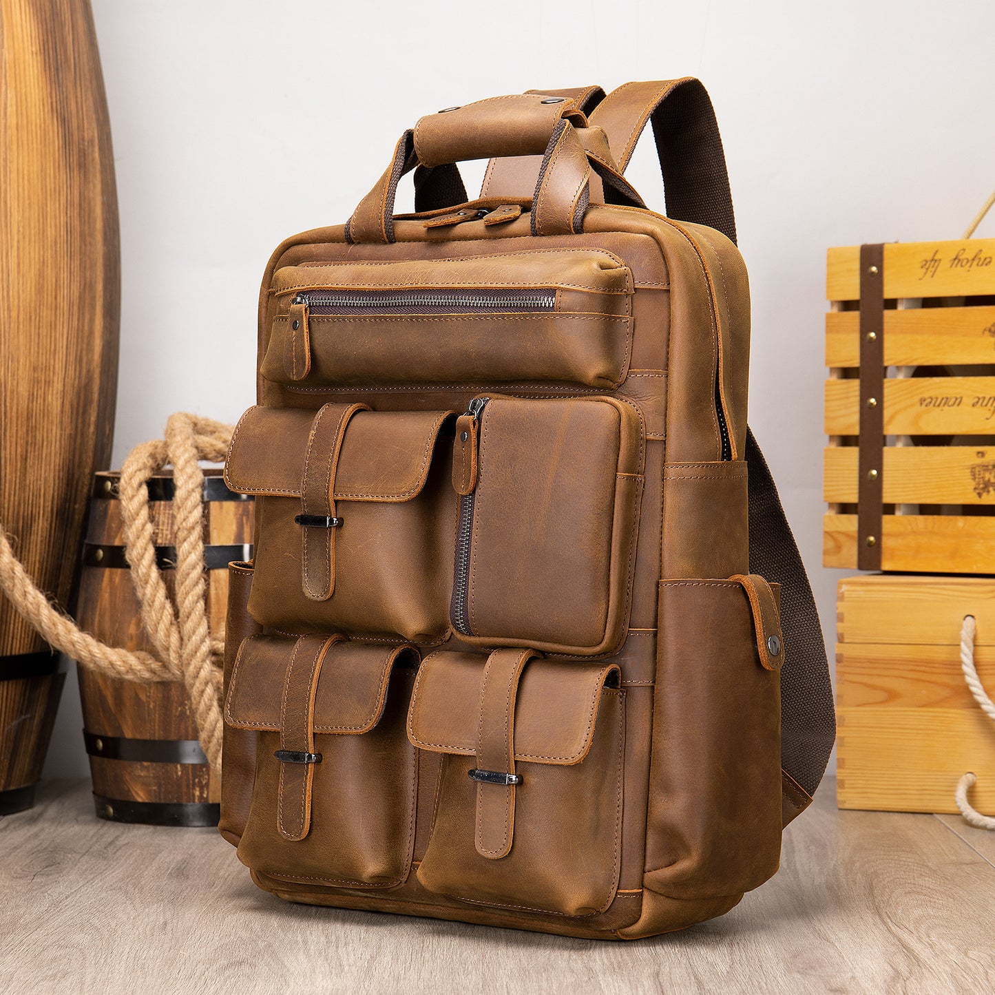 Mens Leather Travel Backpack