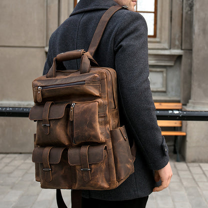 Mens Leather Travel Backpack