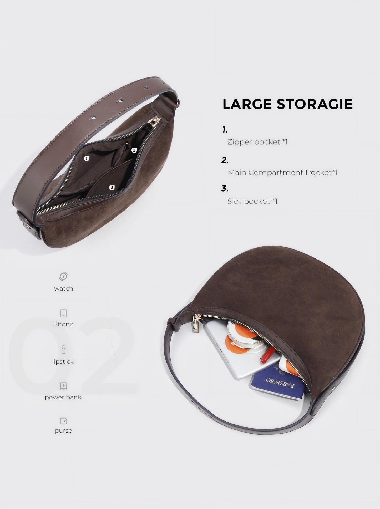 Women's Suede Hobo Bag with Adjustable Strap