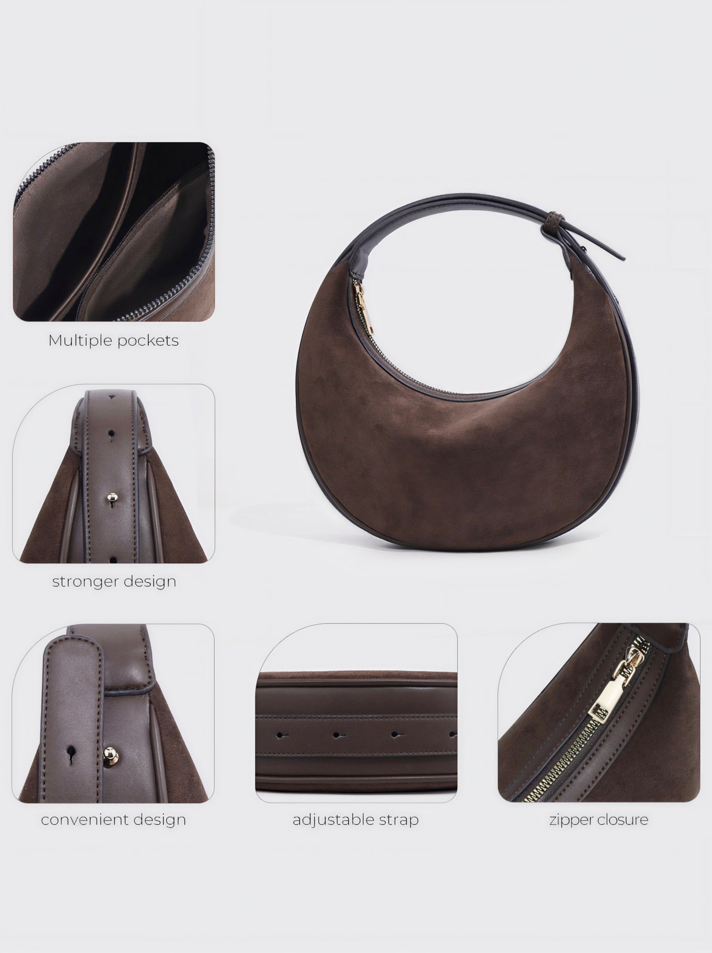 Women's Suede Hobo Bag with Adjustable Strap