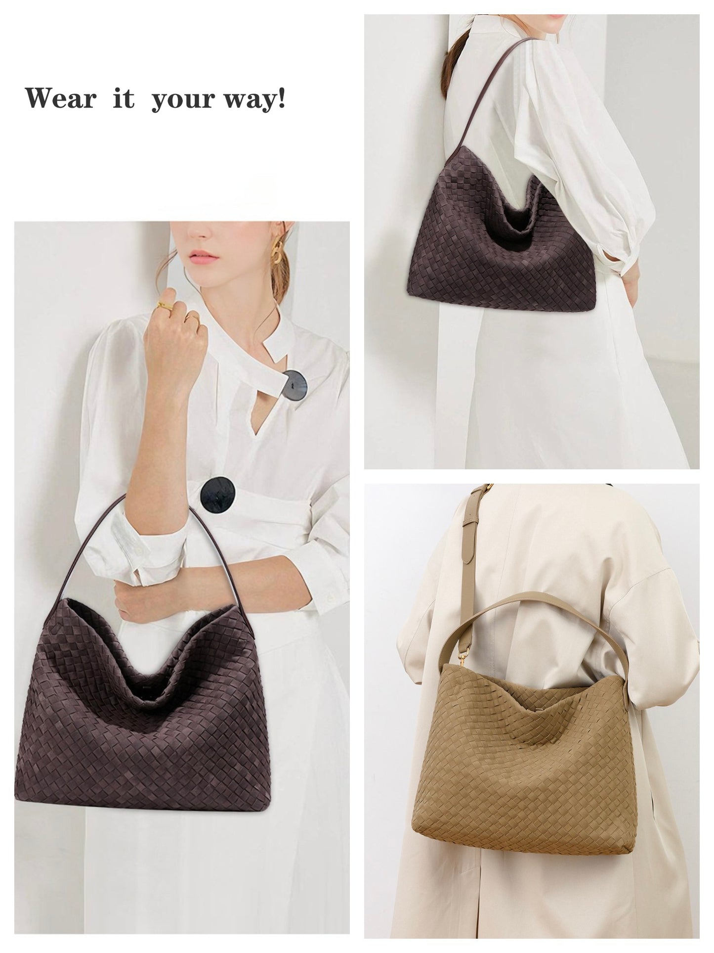 Women's Woven Tote Bag Suede Shoulder Bag