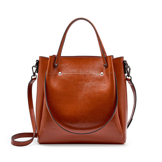 Women's Leather Shoulder Bucket Bag