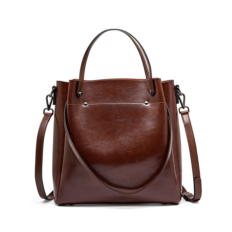 Women's Leather Shoulder Bucket Bag