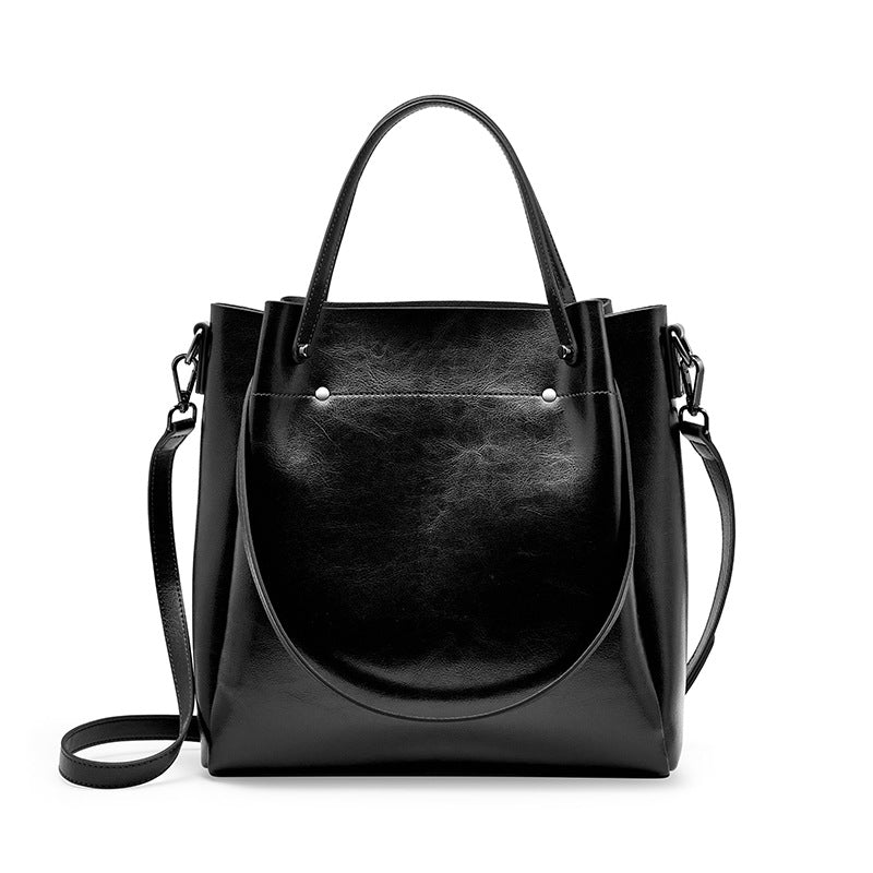 Women's Leather Shoulder Bucket Bag