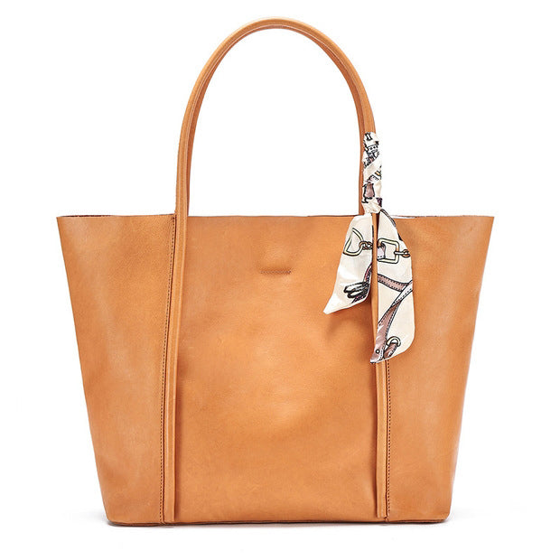 Vegetable Tanned Leather Tote Bag with Inner Pocket