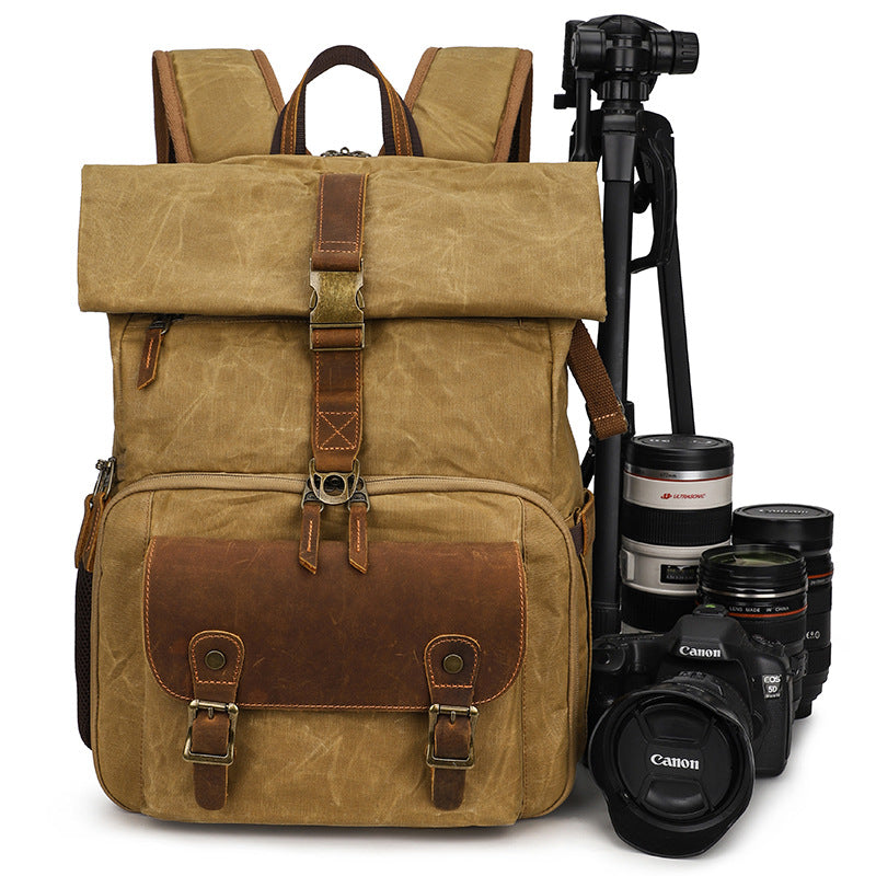 Vintage Leather & Waxed Canvas Camera Backpack