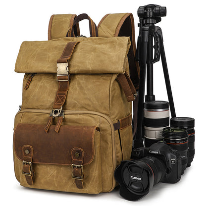 Vintage Leather & Waxed Canvas Camera Backpack