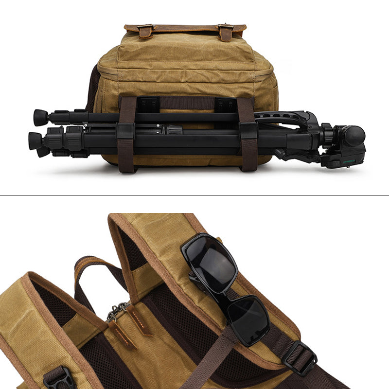 Vintage Leather & Waxed Canvas Camera Backpack