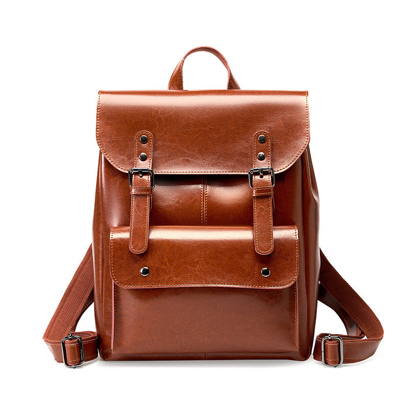 Women's Genuine Leather Backpack - Brown