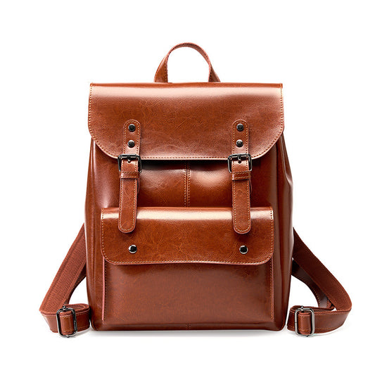 Women's Genuine Leather Backpack - Brown