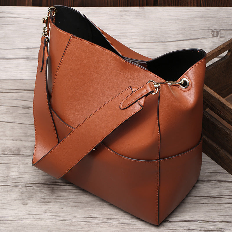 Women's Leather Bucket Tote Bag