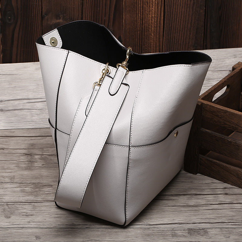 Women's Leather Bucket Tote Bag