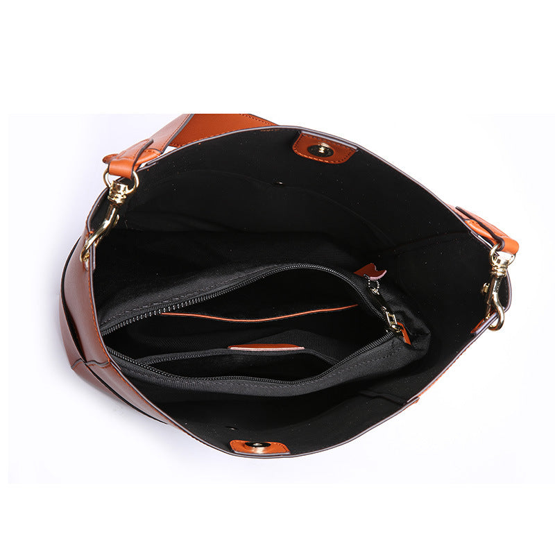 Women's Leather Bucket Tote Bag