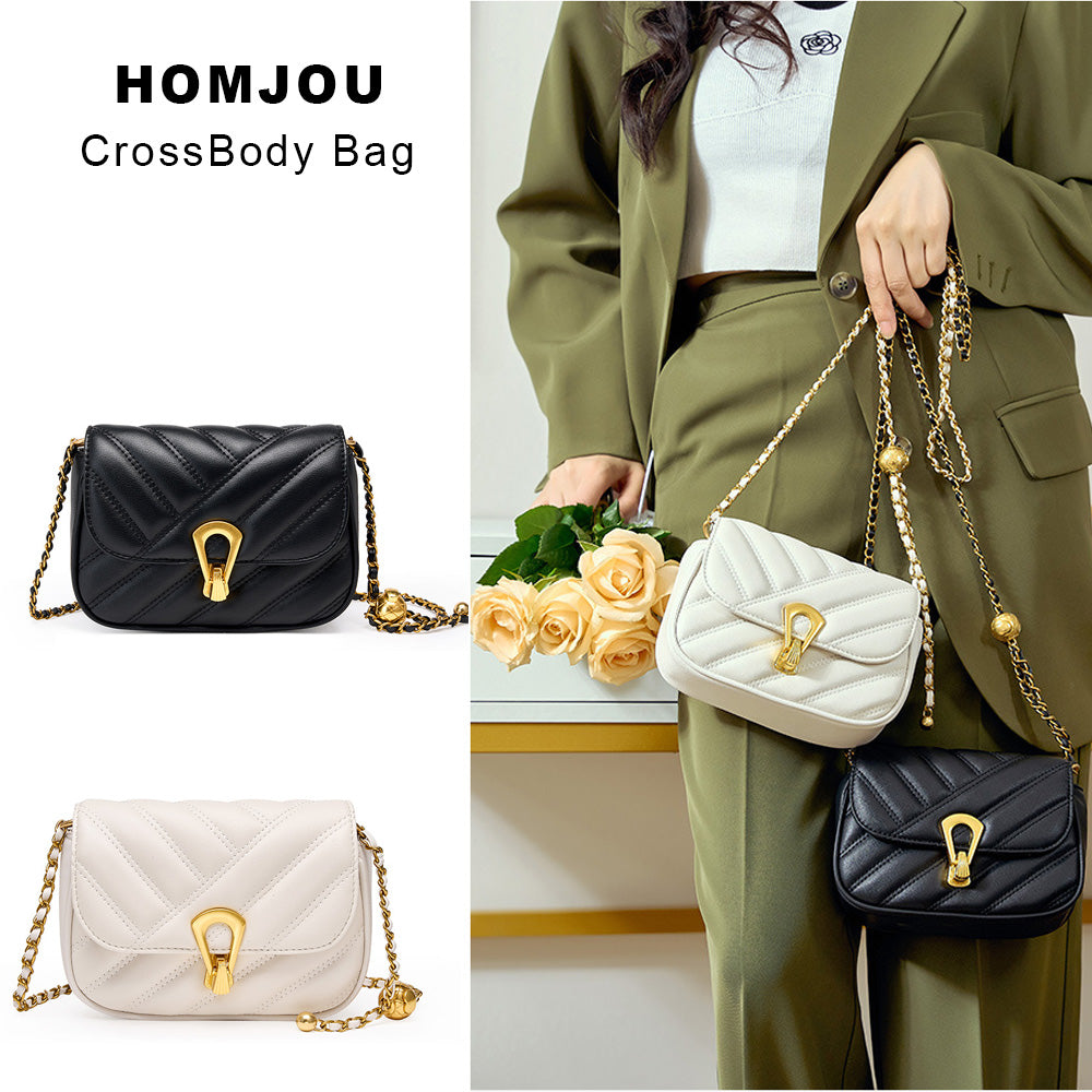 Leather Small Chain Crossbody Bag for Women